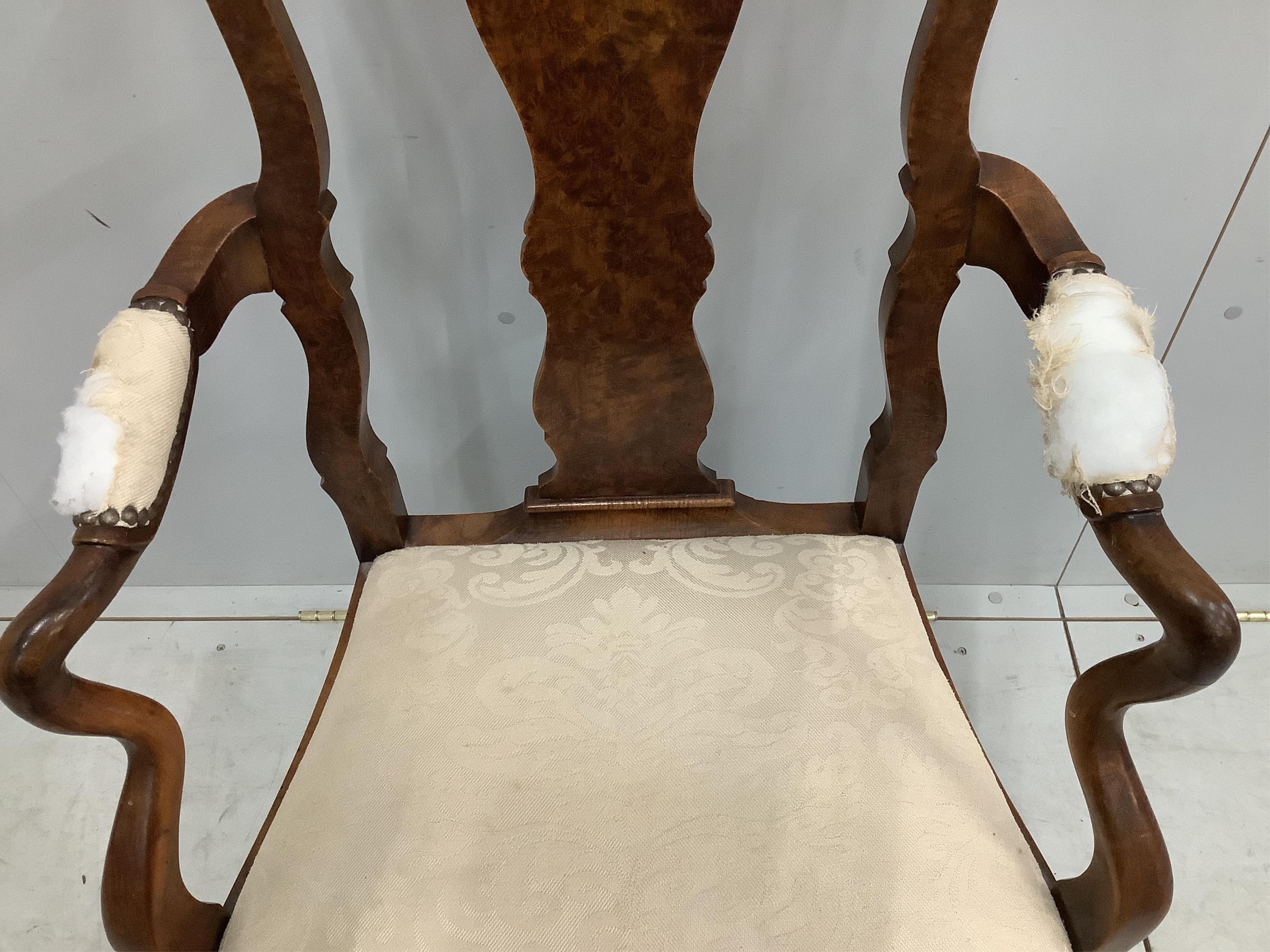 A set of eight Queen Anne revival walnut dining chairs, two with arms. Condition - fair